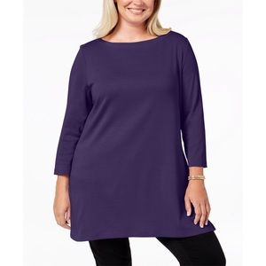 0X 1X 3X Deep Purple Boatneck Tunic Top Plus Size